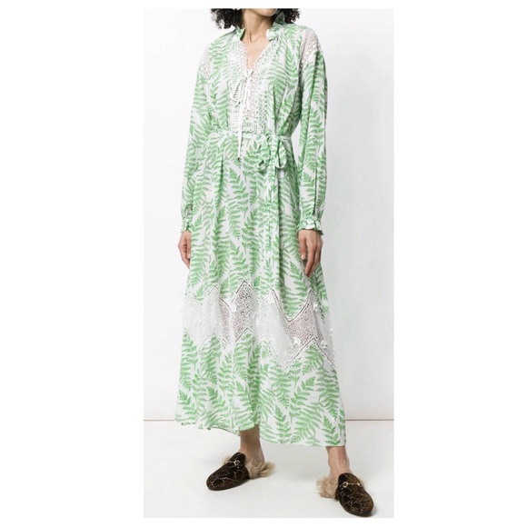 Saloni Silk Green Leaf Print Maxi Dress - Picture 1 of 11